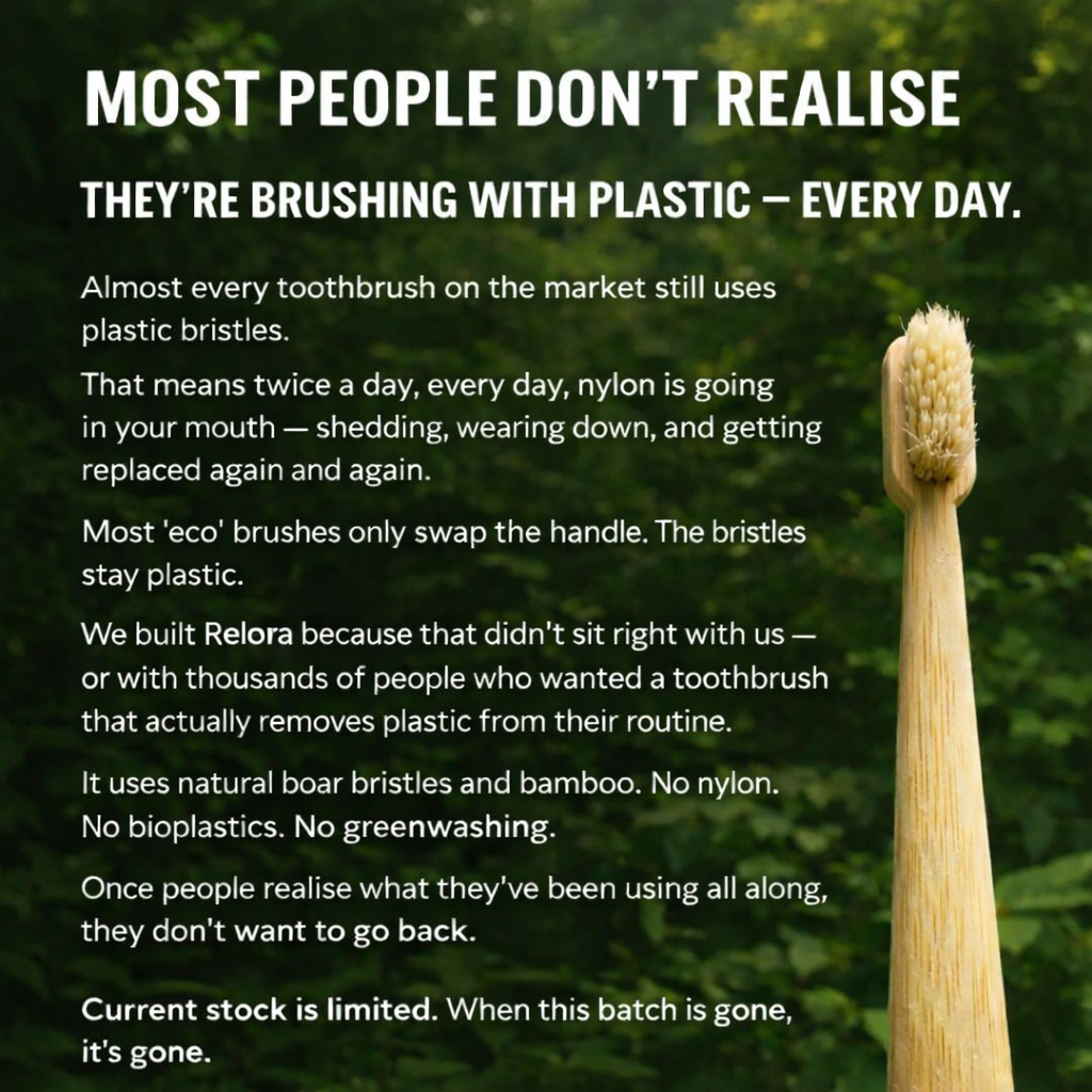 RELORA Boar Bristle & Bamboo Toothbrush (4 Pack)