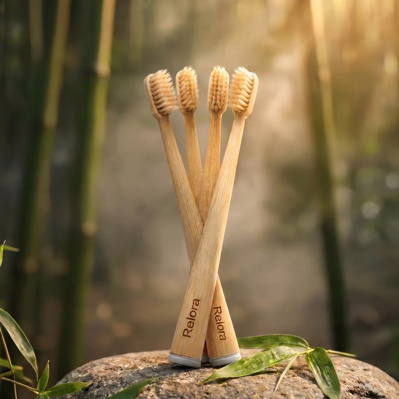 RELORA Boar Bristle & Bamboo Toothbrush (4 Pack)
