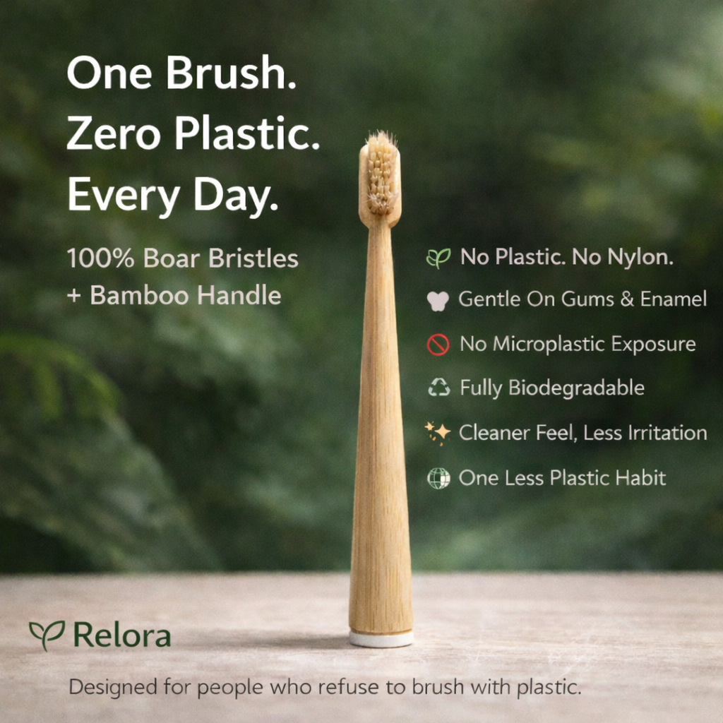 RELORA Boar Bristle & Bamboo Toothbrush (4 Pack)